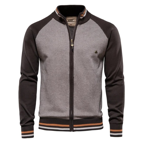 Herren-Kardigan mit langen Ärmeln Baumwollpullover mit Elasthan mit Reißverschluss Moderner Pullover für die Arbeit und Freizeit Verschiedene Farben braun XS