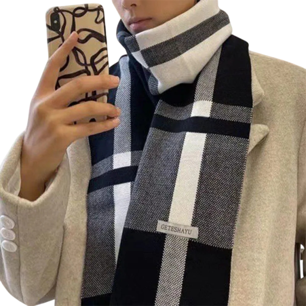 Herren karierte Schal 180 cm Warmer weicher Winteraccessoire Eleganter Herrenschal aus Polyester und Acryl Stilvolles schwarz