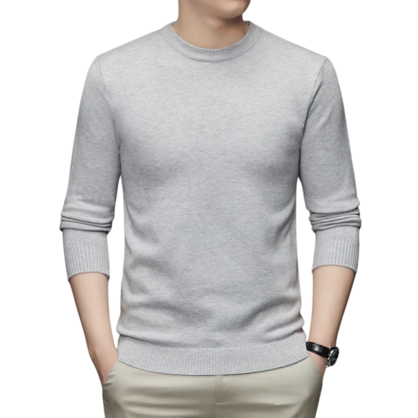 Herren klassischer gestrickter Pullover mit langen Ärmeln Einfarbiger weicher leichter lässiger Pullover Polyester Rundhalsausschnitt Verschiedene Farben hellgrau XS