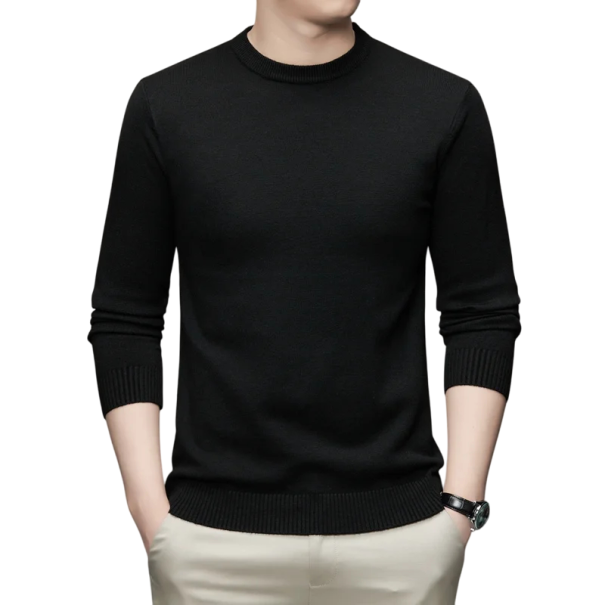 Herren klassischer gestrickter Pullover mit langen Ärmeln Einfarbiger weicher leichter lässiger Pullover Polyester Rundhalsausschnitt Verschiedene Farben schwarz XL