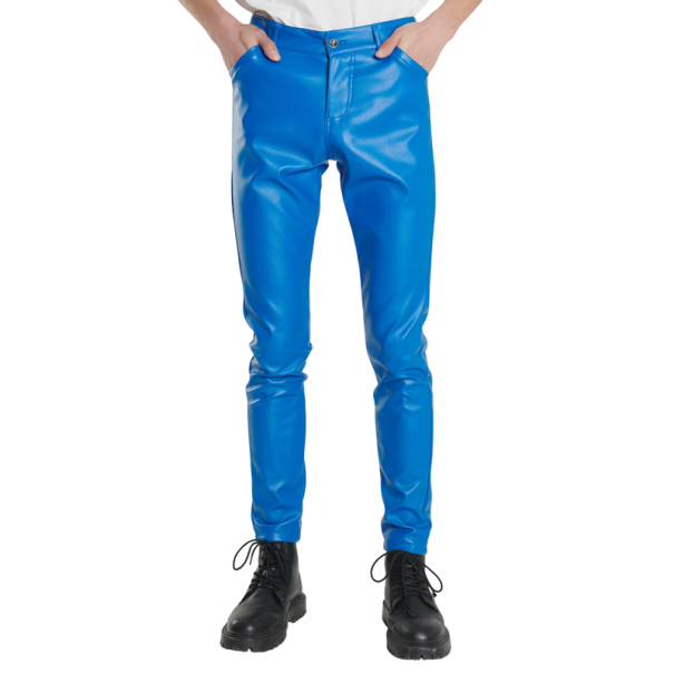 Herren Kunstlederhose Slim Fit Moderner Style Eleganter Look Bequeme Hose Slim Fit Modische Herrenbekleidung Elegante Hose blau 30