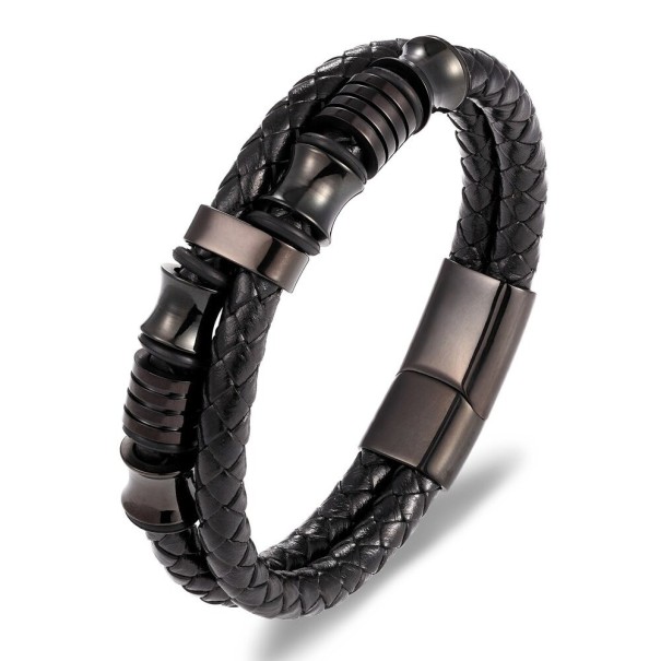 Herren-Lederarmband H258 schwarz 19 cm