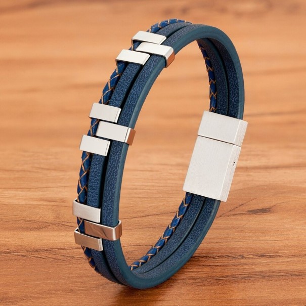 Herren-Lederarmband H338 blau 21 cm