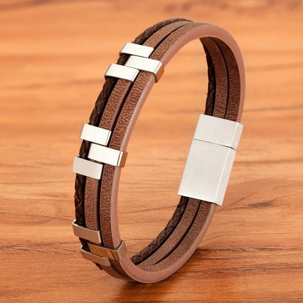 Herren-Lederarmband H338 kaffee 23 cm