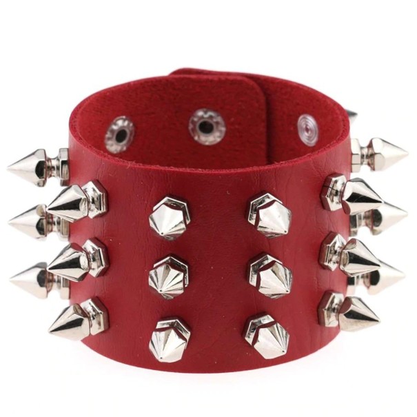 Herren-Lederarmband mit Spikes rot