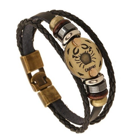 Herren-Lederarmband-Schild Krebs