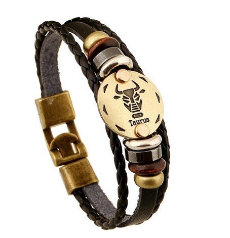 Herren-Lederarmband-Schild Taurus