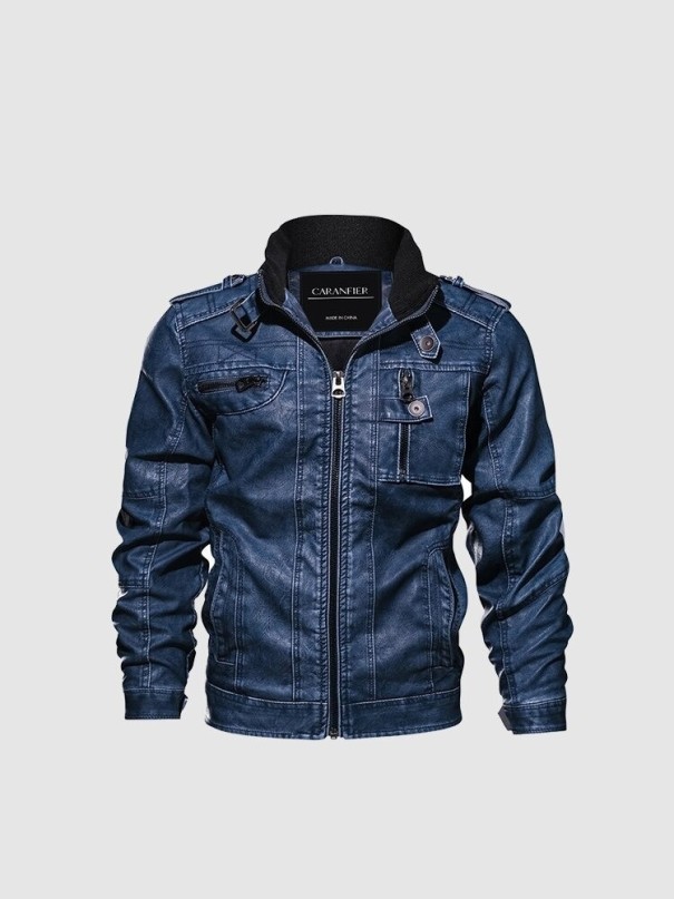 Herren-Lederjacke F1248 dunkelblau L