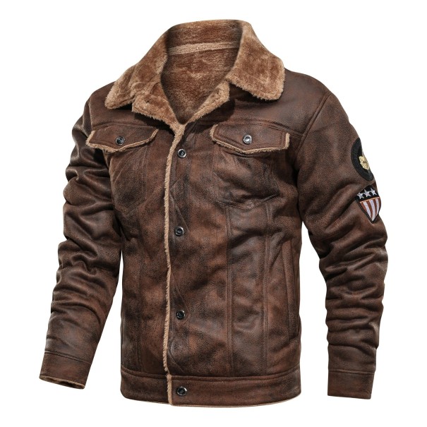 Herren-Lederjacke mit Kragen braun L