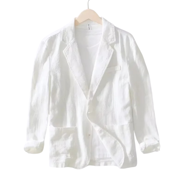 Herren Leinenjacke 70% Leinen 30% Baumwolle Elegante atmungsaktive Jacke für Männer mit Taschen und Knöpfen Einfarbige stylische Jacke in verschiedenen Farben weiß XS