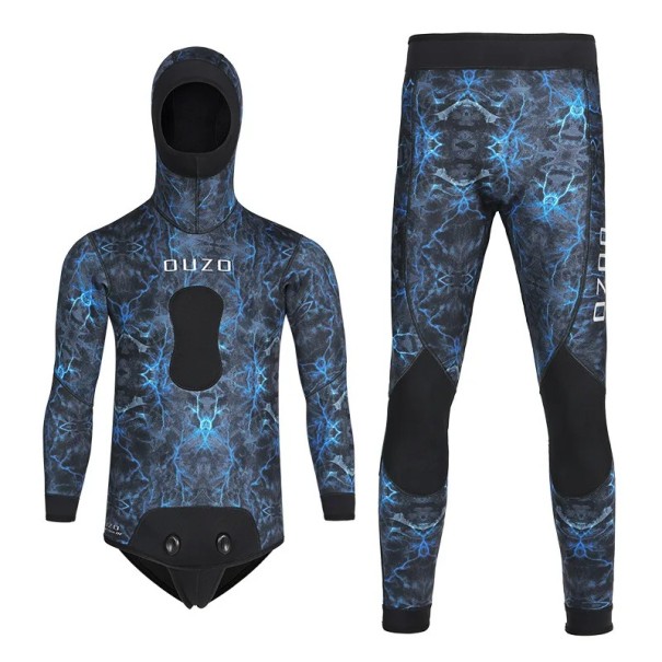 Herren Neoprenanzug 3 mm, zweiteilig mit Kapuze und langen Ärmeln sowie Knieschutz für Tauchen, Surfen und Wassersport blau XS