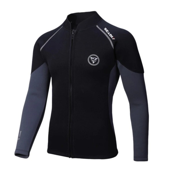 Herren Neoprenoberteil 3 mm mit langen Ärmeln und Reißverschluss vorne für Schwimmen, Surfen, Tauchen und andere Wasseraktivitäten schwarz S