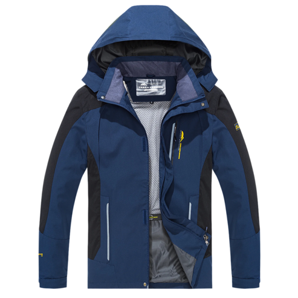 Herren Outdoorjacke mit Kapuze und Mesh-Futter Wasserdichte Wanderjacke mit Ventilationselementen Funktionelle Jacke für die Berge und die Stadt blau M