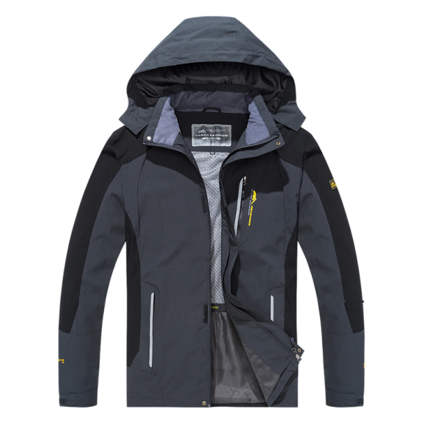 Herren Outdoorjacke mit Kapuze und Mesh-Futter Wasserdichte Wanderjacke mit Ventilationselementen Funktionelle Jacke für die Berge und die Stadt grau XL