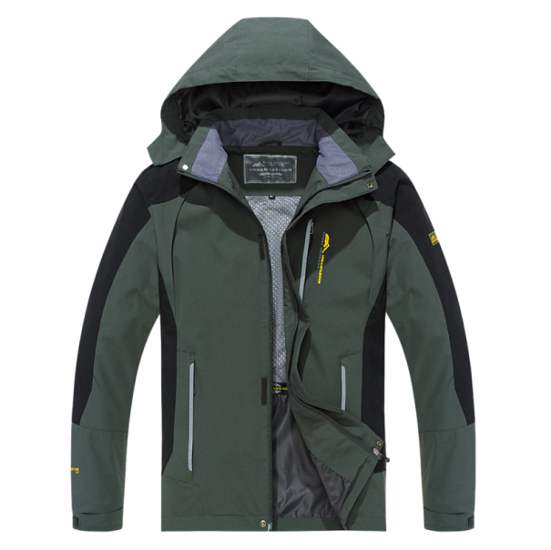 Herren Outdoorjacke mit Kapuze und Mesh-Futter Wasserdichte Wanderjacke mit Ventilationselementen Funktionelle Jacke für die Berge und die Stadt grün XL