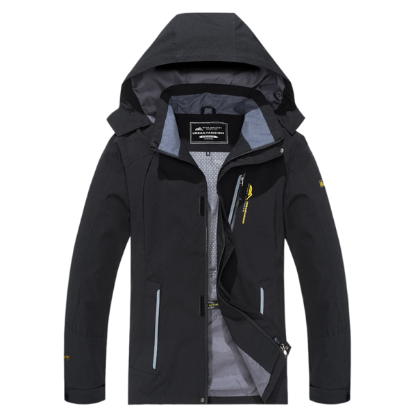 Herren Outdoorjacke mit Kapuze und Mesh-Futter Wasserdichte Wanderjacke mit Ventilationselementen Funktionelle Jacke für die Berge und die Stadt schwarz 3XL