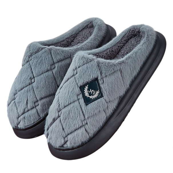 Herren Pelzpantoffeln mit Memory Foam Warme Hausschuhe mit weicher Innensohle Rutschfeste Sohle Bequeme Winterschuhe für Zuhause blau 44-45