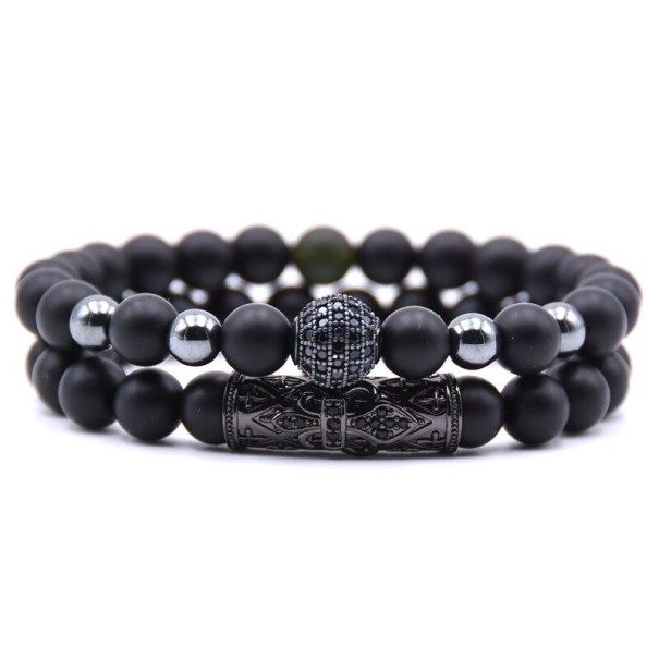 Herren-Perlenarmband 2 Stück J109 schwarz 1
