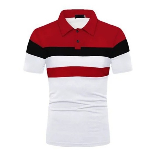 Herren Poloshirt Kurzarm mit Kragen und Knöpfen Gestreiftes elegantes Shirt aus Polyester für den Alltag weiß XXL