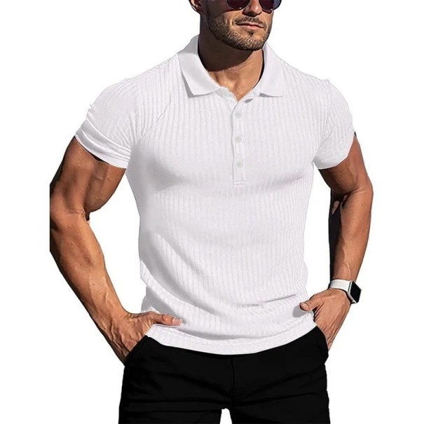 Herren Poloshirt mit Knopfleiste V-Ausschnitt mit Kragen Kurzarm Einfarbig Polyester Baumwolle Klassischer Stil weiß S