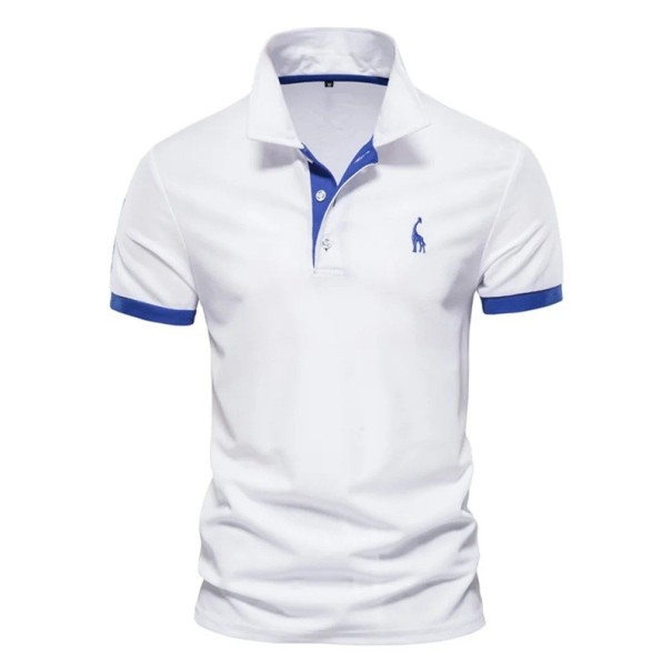 Herren Poloshirt mit kurzen Ärmeln Baumwolle Einfarbig Giraffenprint auf der Brust Kragen Knöpfe weiß L