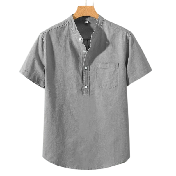 Herren Poloshirt mit kurzen Ärmeln Einfarbig Baumwolle Tasche Knopfleiste mit Kragen Klassischer Schnitt grau XS