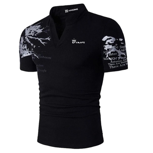 Herren Poloshirt mit kurzen Ärmeln Einfarbig Druck KING auf der Brust Kragen Polyester Klassischer Schnitt schwarz XS