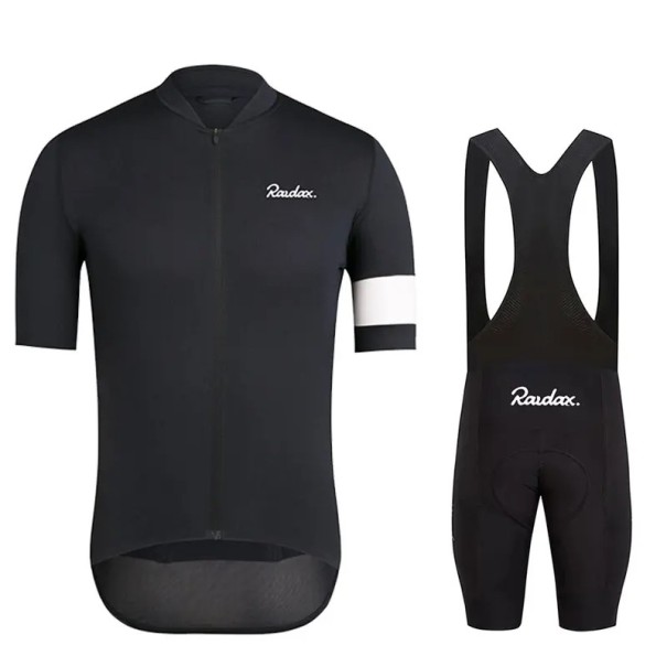 Herren Radsportset – Kurzarmtrikot mit Reißverschluss und Latzhose, Polyester und Elasthan, für Radfahren, Sport und Aktivitäten schwarz XXS