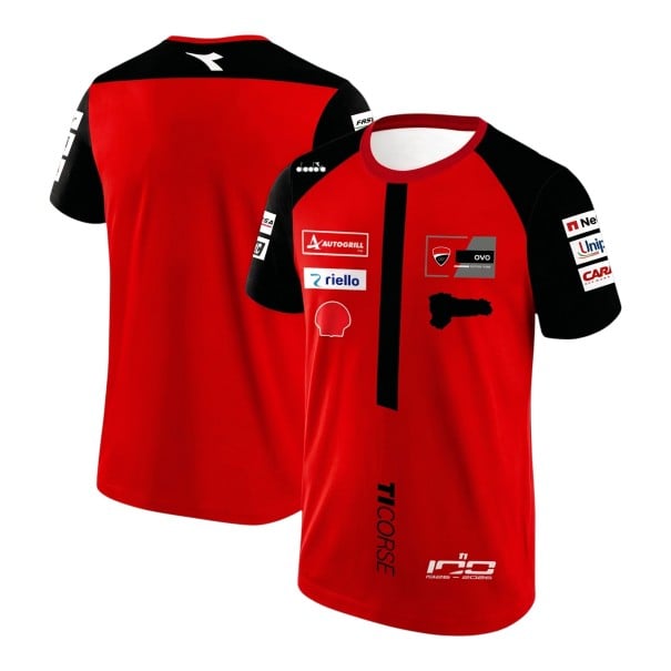 Herren rotes T-Shirt mit kurzen schwarzen Ärmeln im Stil eines Motorrad-Renntrikots für Motorrad- und Straßenrennsport-Fans XXS
