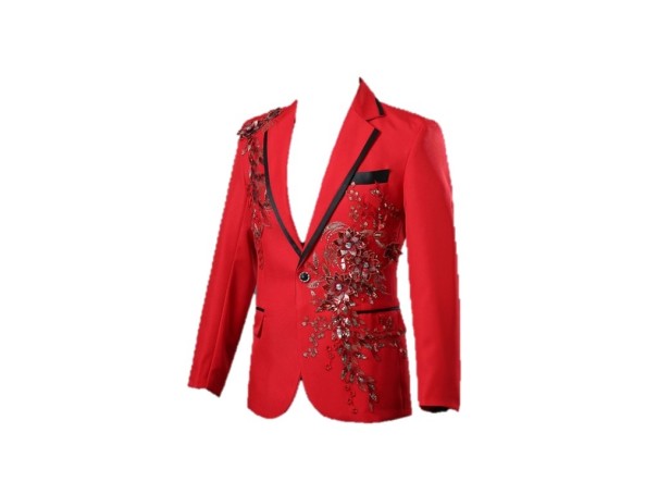 Herren-Sakko mit 3D-Silberblumen J2670 rot S