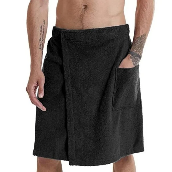 Herren Saunatuch aus Microfaser Coral Fleece mit Tasche und Klettverschluss Weicher und saugfähiger Saunakilt Schnelltrocknendes Badetuch Wellness Accessoire schwarz S
