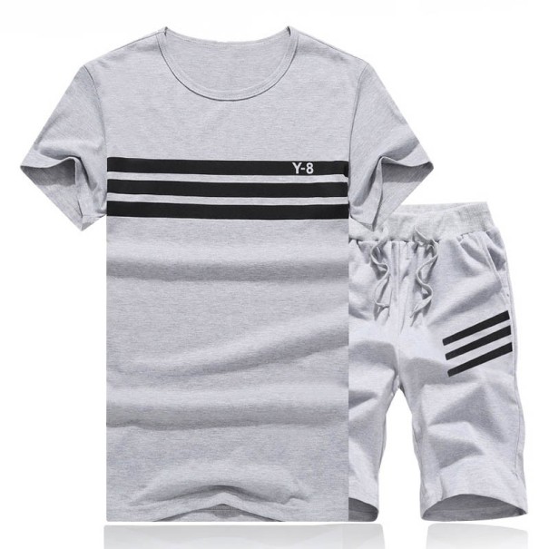 Herren-Set mit Streifen – T-Shirt und Shorts J979 grau S