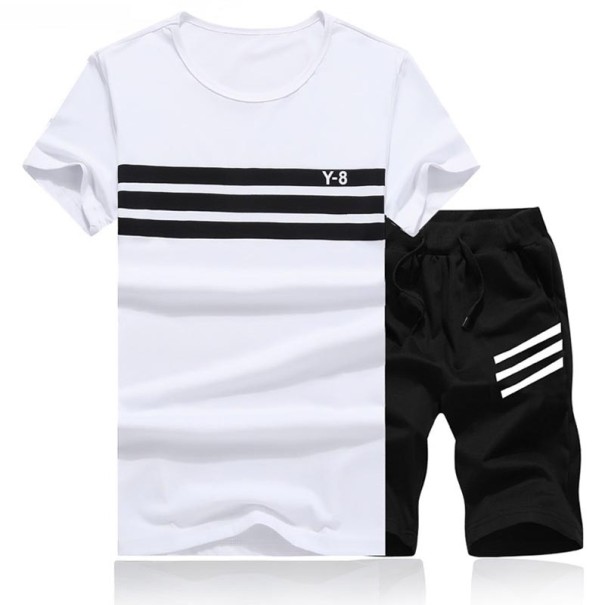 Herren-Set mit Streifen – T-Shirt und Shorts J979 schwarz-weiß L