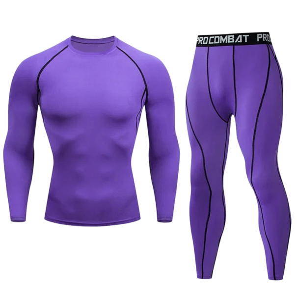 Herren Set T-Shirt und Leggings Kompressions-T-Shirt mit langen Ärmeln Funktionale Leggings mit elastischem Bund Polyester Zweiteiliges lila XXL