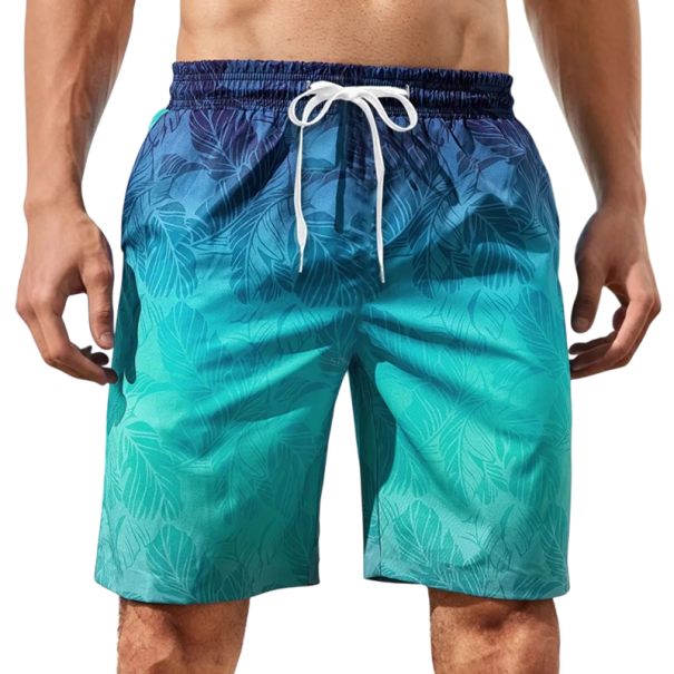 Herren Shorts Badehose Buntes Design Blattmuster Kordelzug in der Taille Schnelltrocknendes Polyester Leichter Stoff Sommer Strand Pool grün XXL