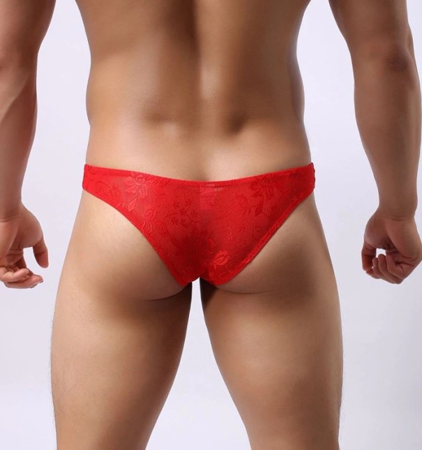 Herren-Slip aus Spitze rot XS