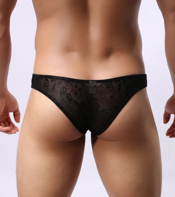 Herren-Slip aus Spitze schwarz XS