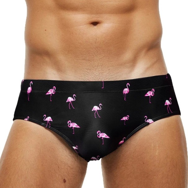Herren Slip Badehosen Mit Kordelzug Schwarz Mit Flamingo Druck Herausnehmbare Einlage Polyester Spandex Elastisch M