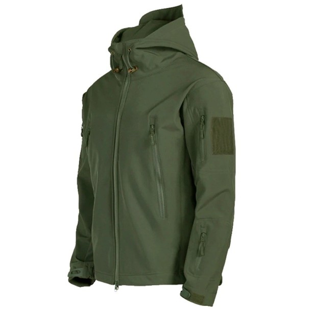 Herren Softshell Outdoorjacke mit Kapuze, wasserdichte Winddichte Reißverschlussjacke, Taktische Jacke mit Taschen für schlechtes Wetter grün XXS