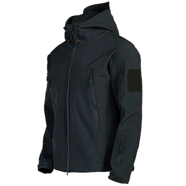 Herren Softshell Outdoorjacke mit Kapuze, wasserdichte Winddichte Reißverschlussjacke, Taktische Jacke mit Taschen für schlechtes Wetter schwarz XXS