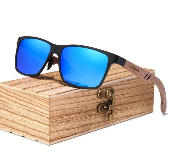 Herren-Sonnenbrille aus Holz E2043 blau