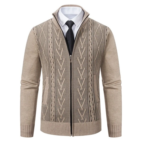 Herren Strickjacke mit Reißverschluss und Rollkragen Einfarbige elegante Jacke mit einfachem Muster Polyester Herbst Winter Verschiedene Farben beige XS