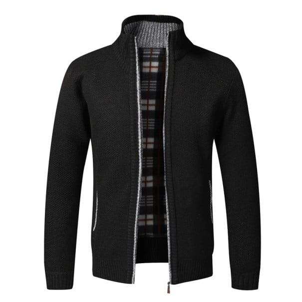 Herren Strickjacke mit Reißverschluss und Rollkragen Einfarbiger eleganter Pullover für Männer Herbst Winter Strickjacke Polyester schwarz XS