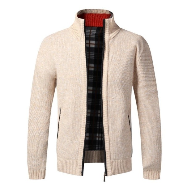 Herren Strickjacke mit Reißverschluss und Rollkragen Einfarbiger eleganter Pullover für Männer Herbst Winter Strickjacke Polyester Verschiedene Farben beige L