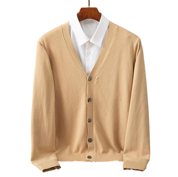 Herren Strickjacke mit V-Ausschnitt Langarm Einfarbiger Strickpullover Elegante Freizeitmode Nylon Polyester Verschiedene Farben beige XS