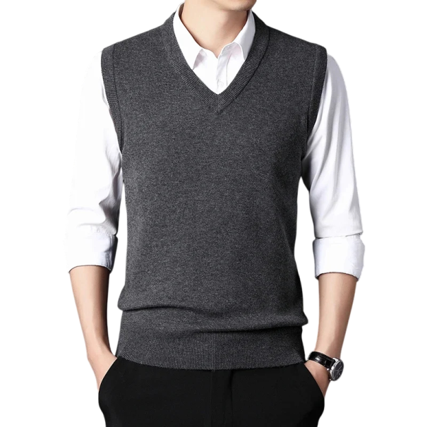 Herren Strickweste ohne Ärmel Baumwoll- und Wollmischung einfarbige Weste mit V-Ausschnitt Elegante moderne Herrenweste in mehreren Farben dunkelgrau XL