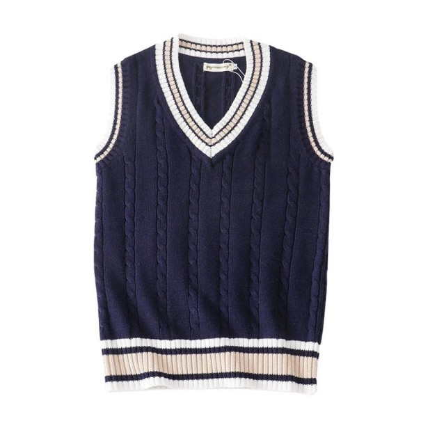 Herren Strickweste ohne Ärmel mit V-Ausschnitt Farbige Streifen Elegant Strickweste Polyester und Baumwolle Verschiedene Farben blau M