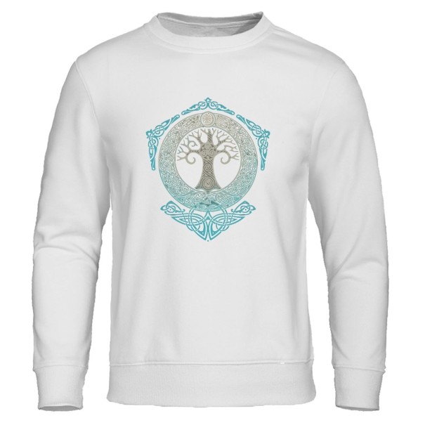 Herren-Sweatshirt mit Baum-Print F62 weiß XL