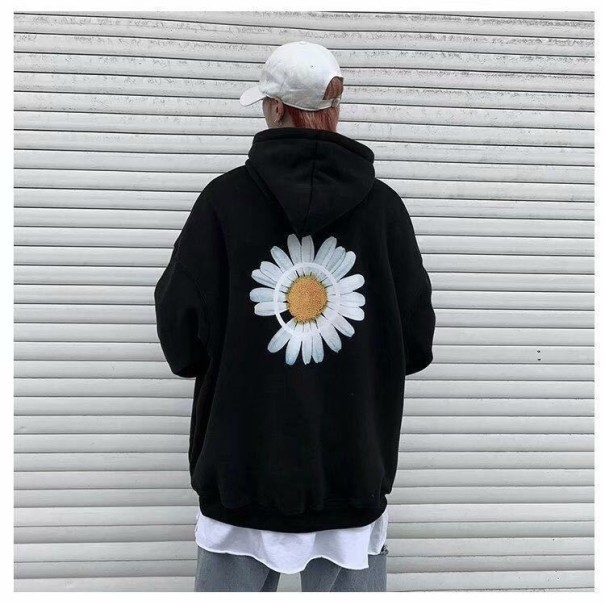 Herren-Sweatshirt mit einer Blume schwarz XS