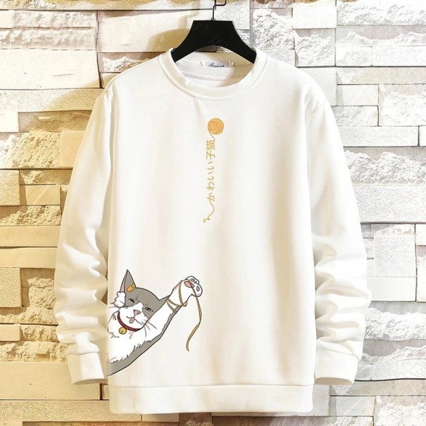 Herren-Sweatshirt mit Katze F71 weiß L